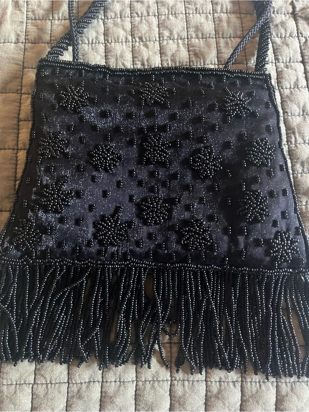 Vintage 1990s Sasha New York Black Beaded Satin Evening Bag